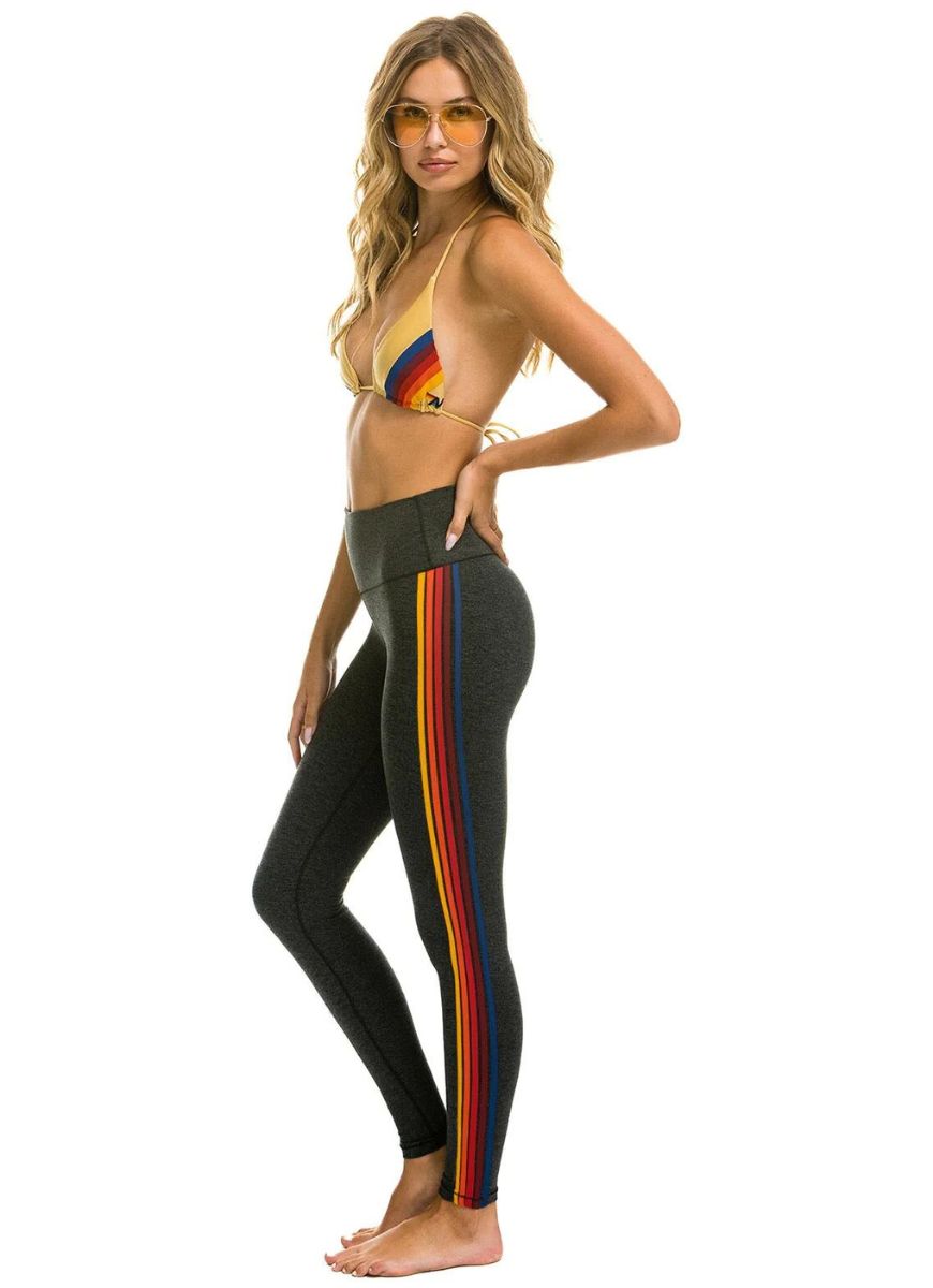 Aviator Nation 5 Stripe Rainbow Full Length Hi-Rise Legging in Charcoal