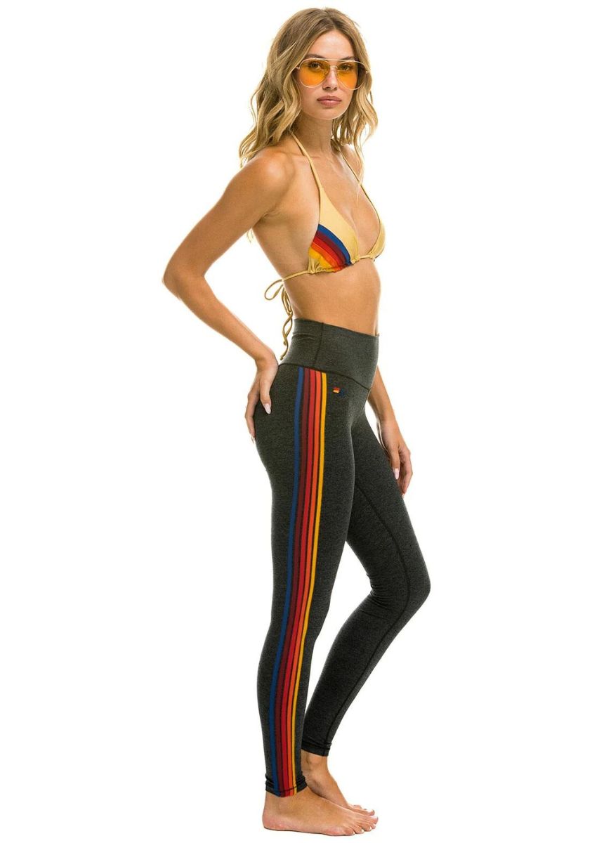 Aviator Nation 5 Stripe Rainbow Full Length Hi-Rise Legging in Charcoal Side View
