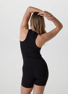 Vuori AllTheFeels Crew Tank Top in Black Back View With Model in a Pose