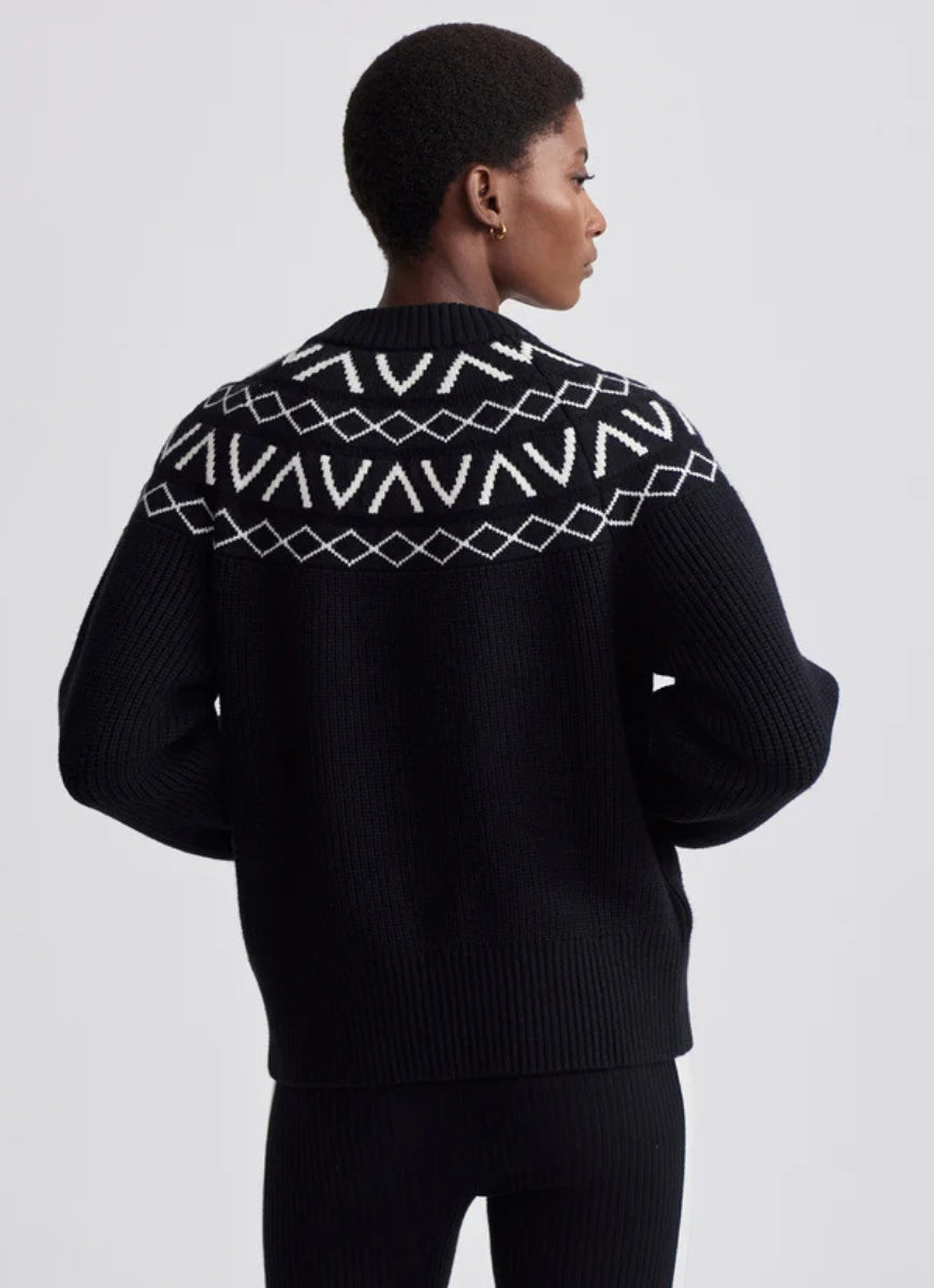 Varley Alys Fairisle Knit Jacket in Black Back View