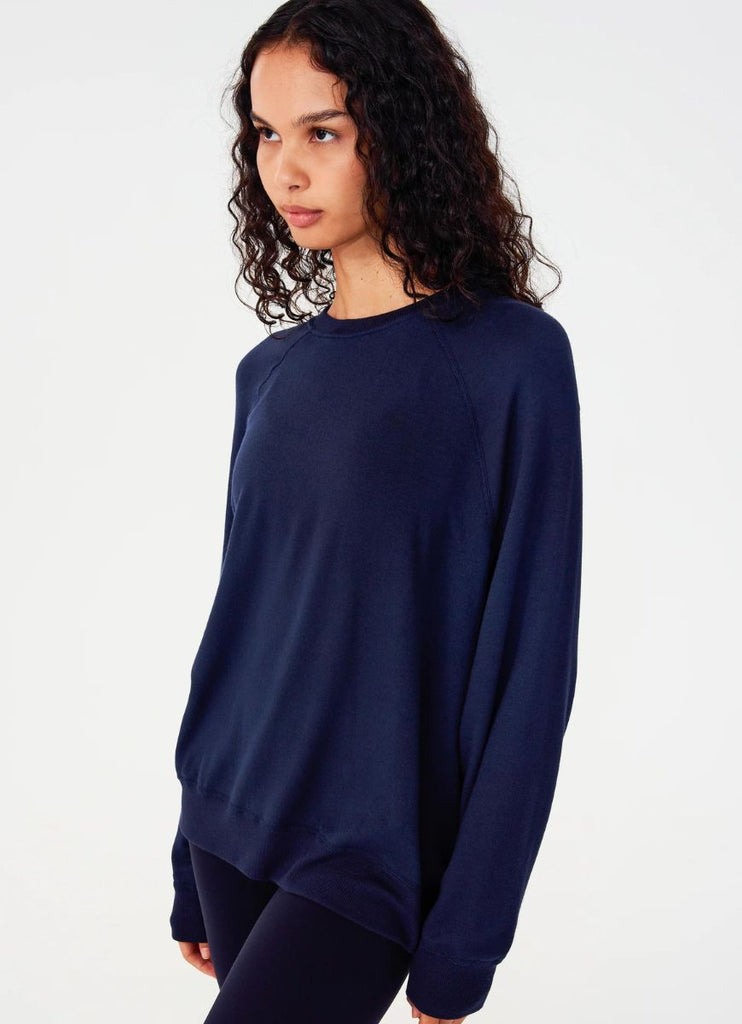 Splits59 Andie Fleece Women's Sweatshirt in Indigo Angled Side View