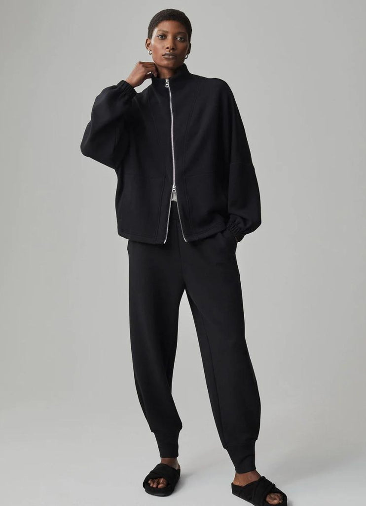 Varley Ashbury Zip Through Women's Sweatshirt in Black Full Front View