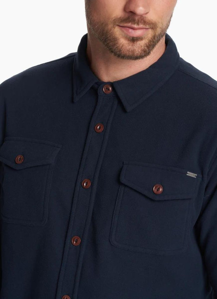 Vuori for Men Aspen Shirt Jacket in Ink Close Up Front View