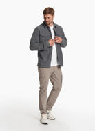 Men's Vuori Aspen Shirt Jacket in Grey Full Front View with Shirt Opened