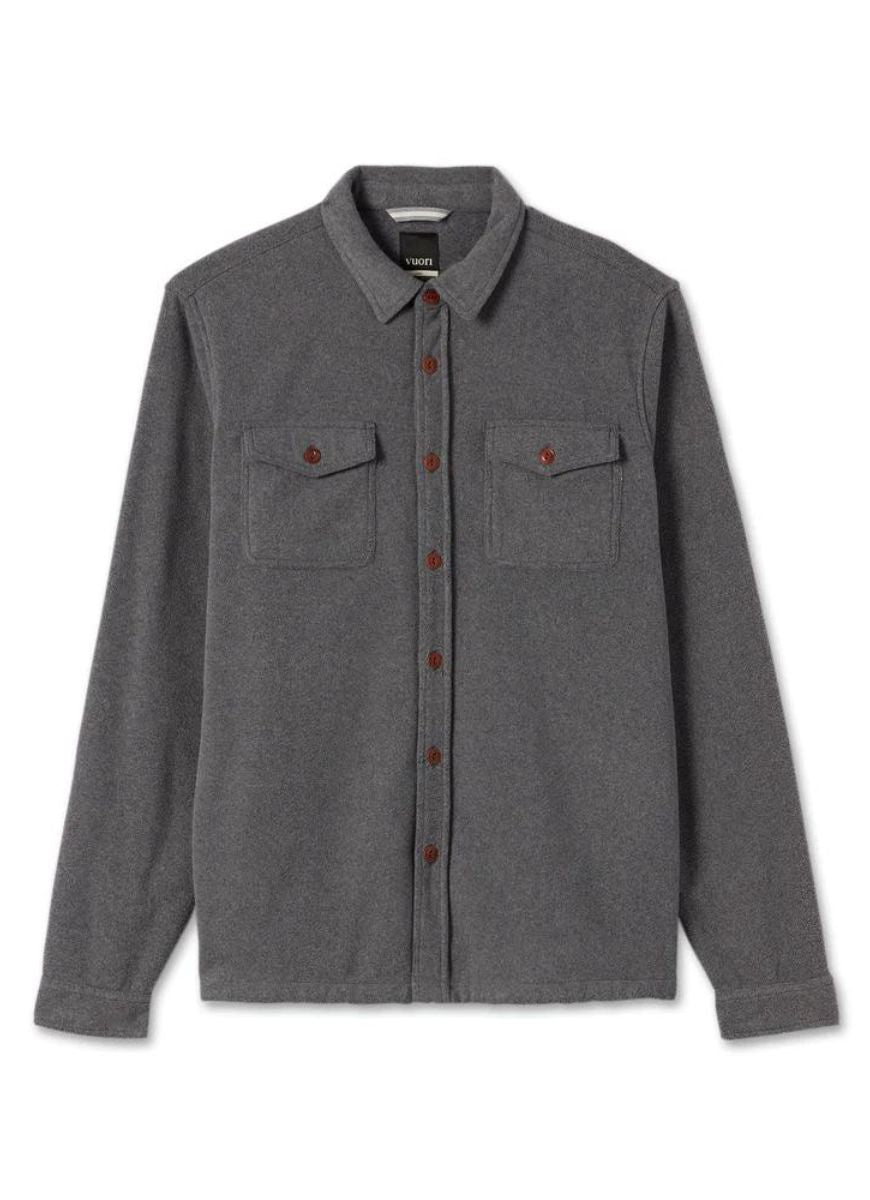 Men's Vuori Aspen Shirt Jacket in Grey Flat Lay View