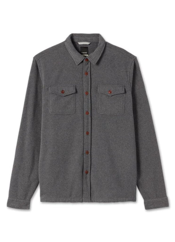 Men's Vuori Aspen Shirt Jacket in Heather Grey Flat Lay View