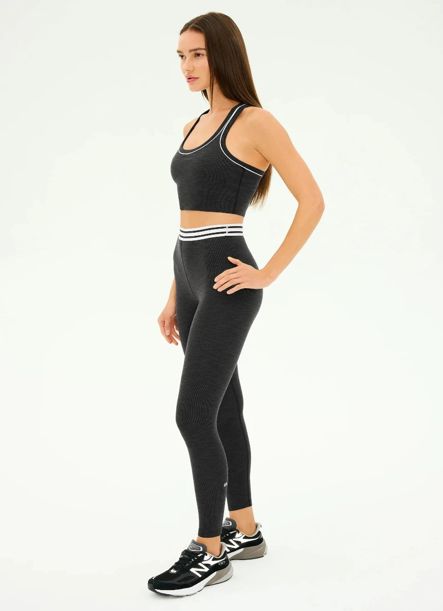 Splits59 Bailey High Waist Active Rib 7/8 Legging in Heather/Graphite Full Length Side View