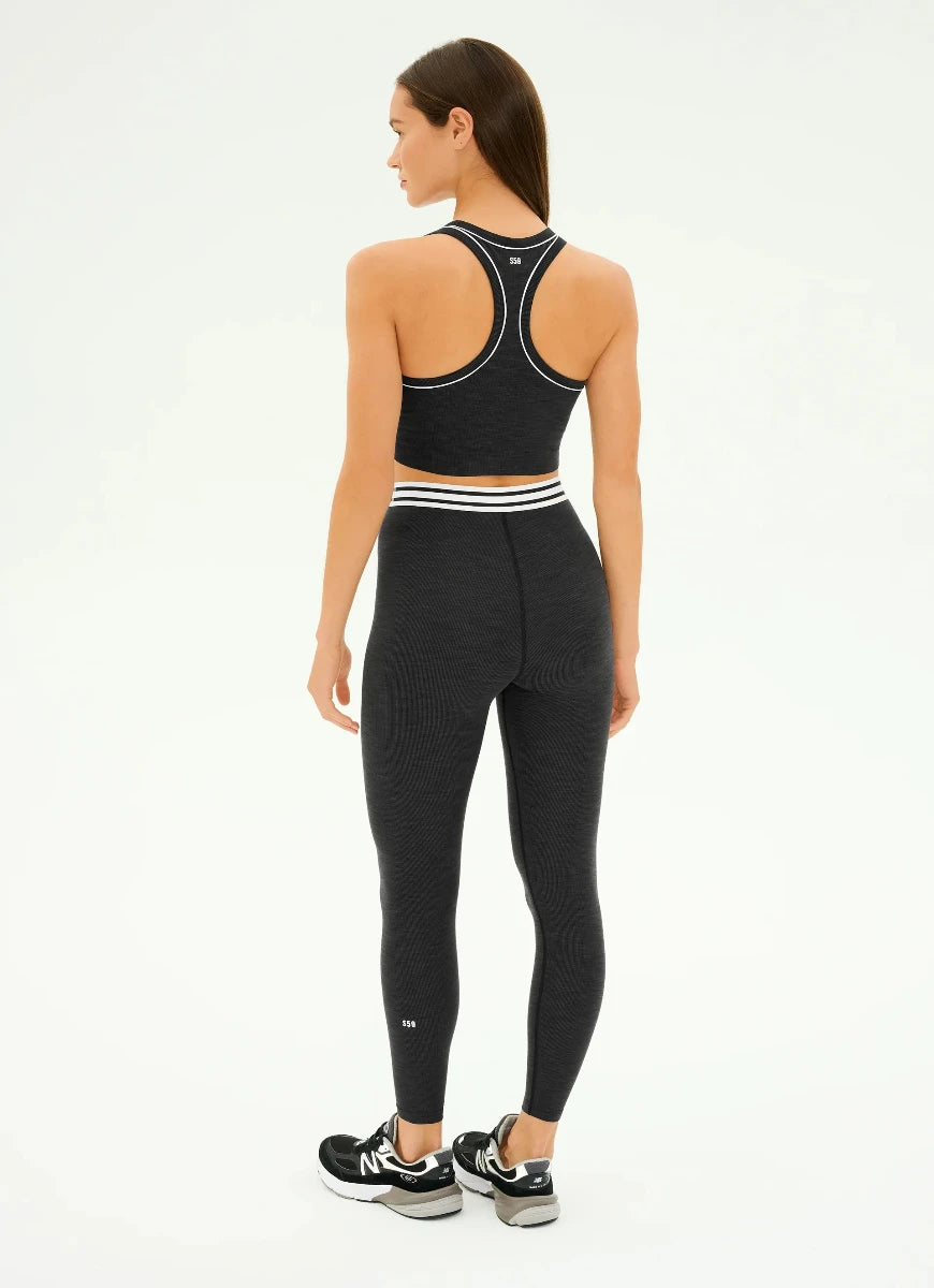 Splits59 Bailey High Waist Active Rib 7/8 Legging in Heather/Graphite Full Length Back View