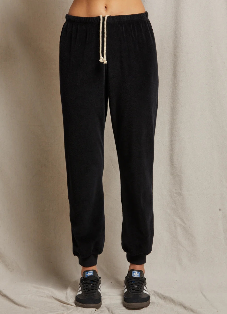 perfectwhitetee Women's Bailey Velour Jogger in Black