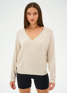 Splits59 Bennie Fleece V-Neck Sweatshirt in Oatmeal/White