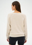 Splits59 Bennie Fleece V-Neck Sweatshirt in Oatmeal/White Back View