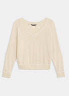 Splits59 Bennie Fleece V-Neck Sweatshirt in Oatmeal/White Product Shot View