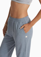vuori Boyfriend Jogger in Flint Heather Close Up Side View with Hand in Pocket