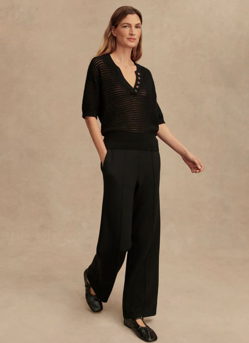 Varley Callie Knit Top in Black Full Length Front View