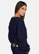 Lauren Moshi Camas Rock N Roll Star Cardigan in Dark Navy Side and Back View