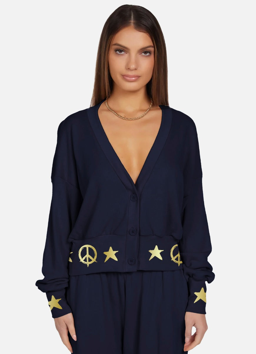 Lauren Moshi Camas Rock N Roll Star Cardigan in Dark Navy