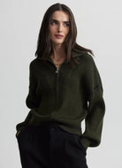 Varley Carmen Zip Through Knit in Dark Olive