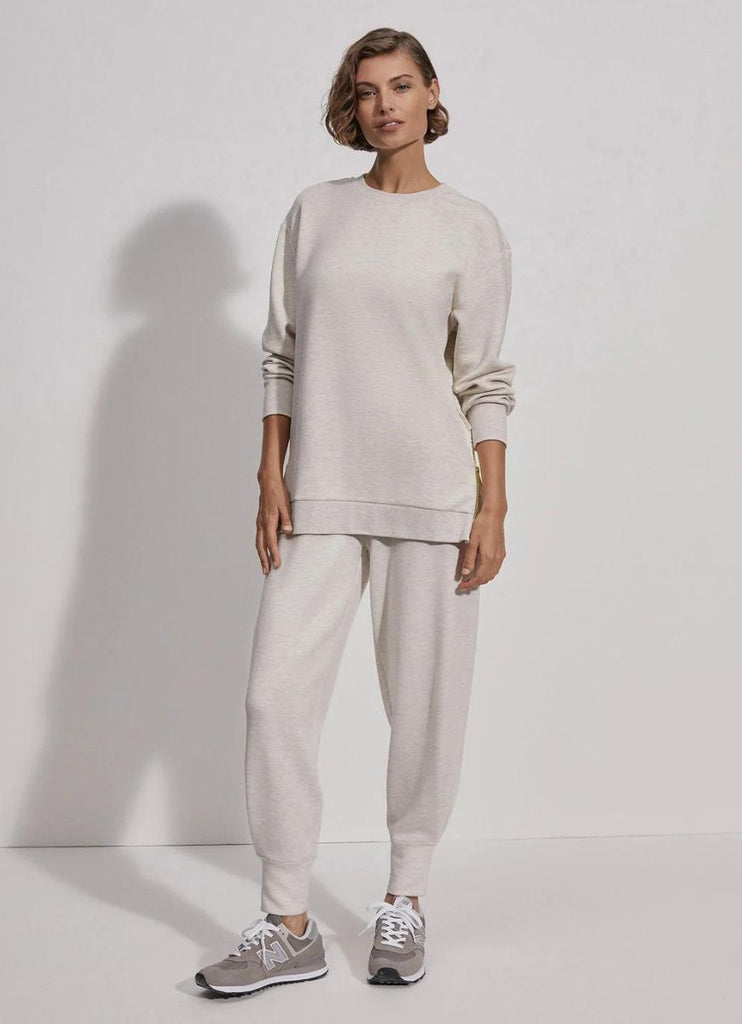 Varley Charter Sweater 2.0 in Ivory Marl Full Model Front View