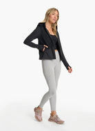 Vuori Women's Chilled Out Full Zip Jacket in Washed Black Full Length Angled Side View