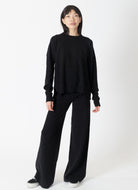 Lyla + Luxe Claret Crewneck Sweater in Black Full Length Front View