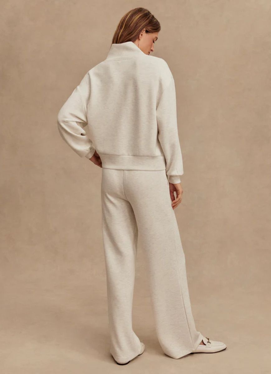 Varley Davidson Sweat in Ivory Marl Full Length Back View