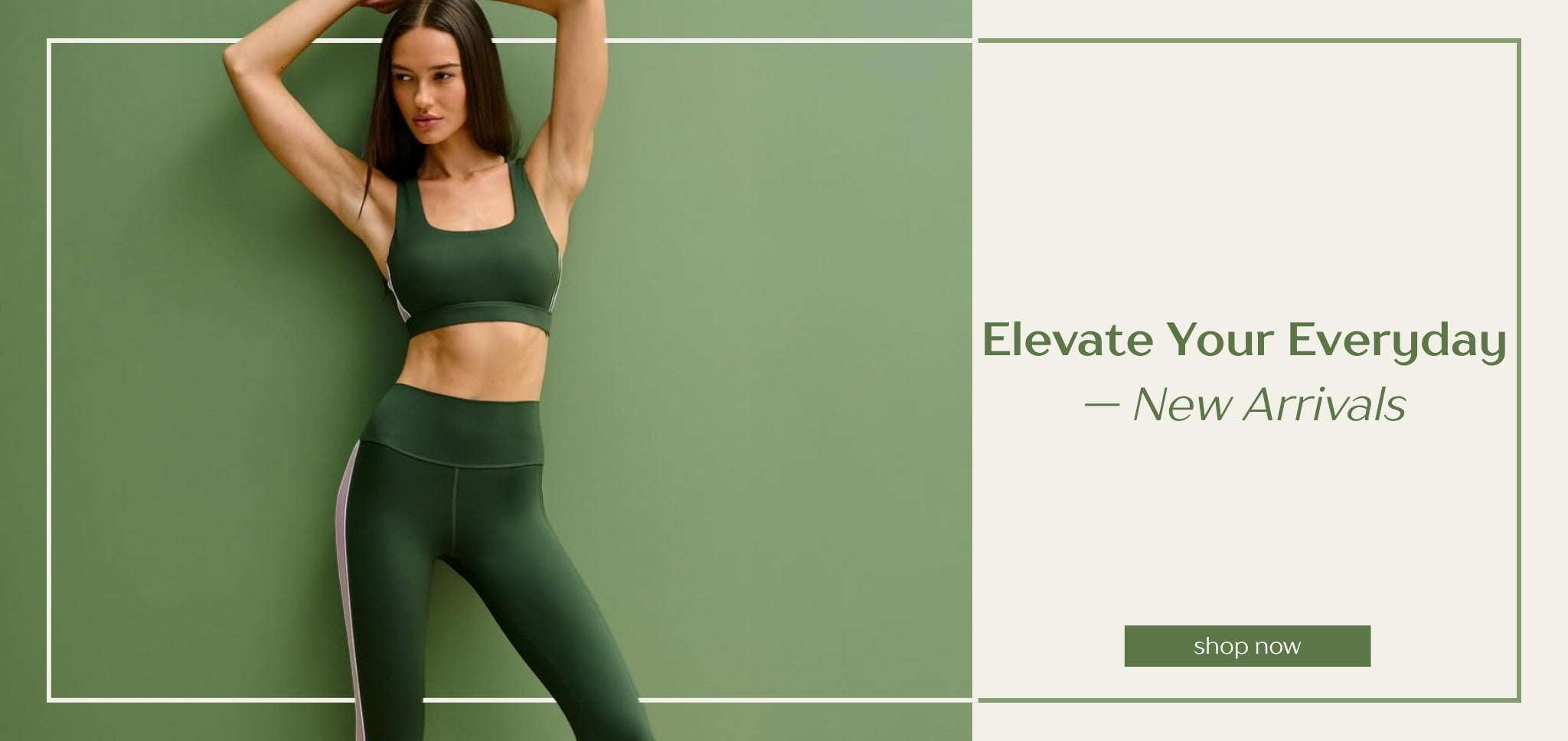 Elevate Your Everyday - New Arrivals. Showing Model Wearing the Splits59 Lexi Rigor Bra and Margot Rigor Legging in Military/Blush