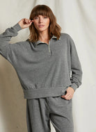 perfectwhitetee Drake Half Zip Sweatshirt in Grey Heather Front View