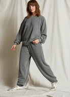 perfectwhitetee Women's Dre Fleece Jogger in Grey Heather Full Length Angled Side View