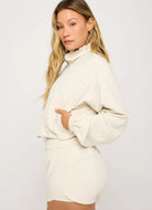 Spiritual Gangster Elana Woven Jacket in Birch Ivory Side View With Hand in Pocket