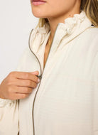 Spiritual Gangster Elana Woven Jacket in Birch Ivory Close Up View of Zipper