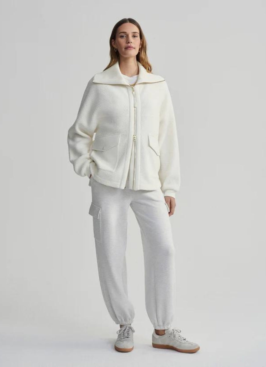 Varley Eleanor Patch Pocket Fleece in Egret Full Length Front View