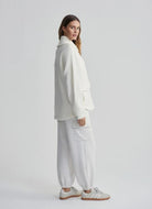 Varley Eleanor Patch Pocket Fleece in Egret Full Length Side View