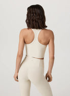 Vuori Elevation Racerback Tank Top in Bone Heather Alternate Back View