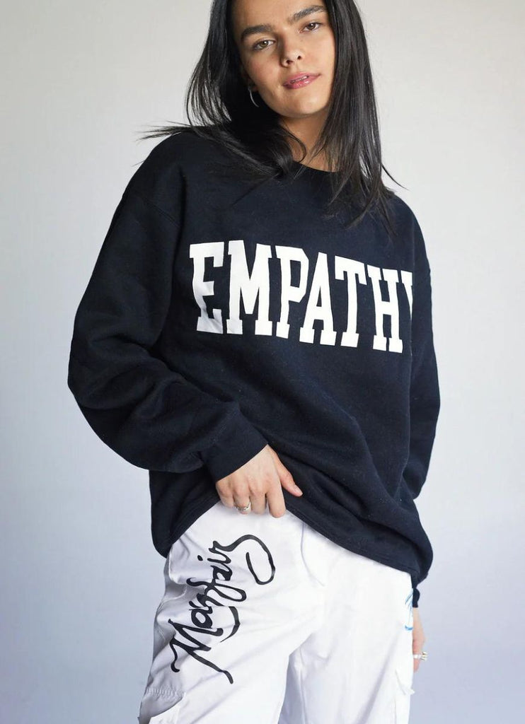 The Mayfair Group Empathy Always Women's Crewneck in Black Alternate Model Front View