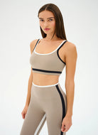 Splits59 Eva Rigor Double Strap Sports Bra in Latte/Black Angled Side View