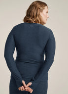 Beyond Yoga Featherweight Classic Crew Pullover in Navy Back View