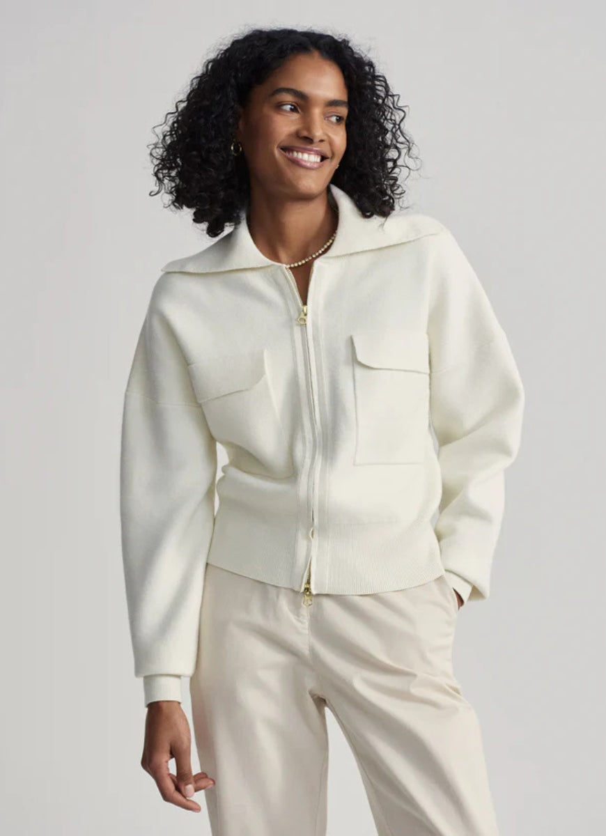 Varley Felise Relaxed Knit Jacket in Egret Front View