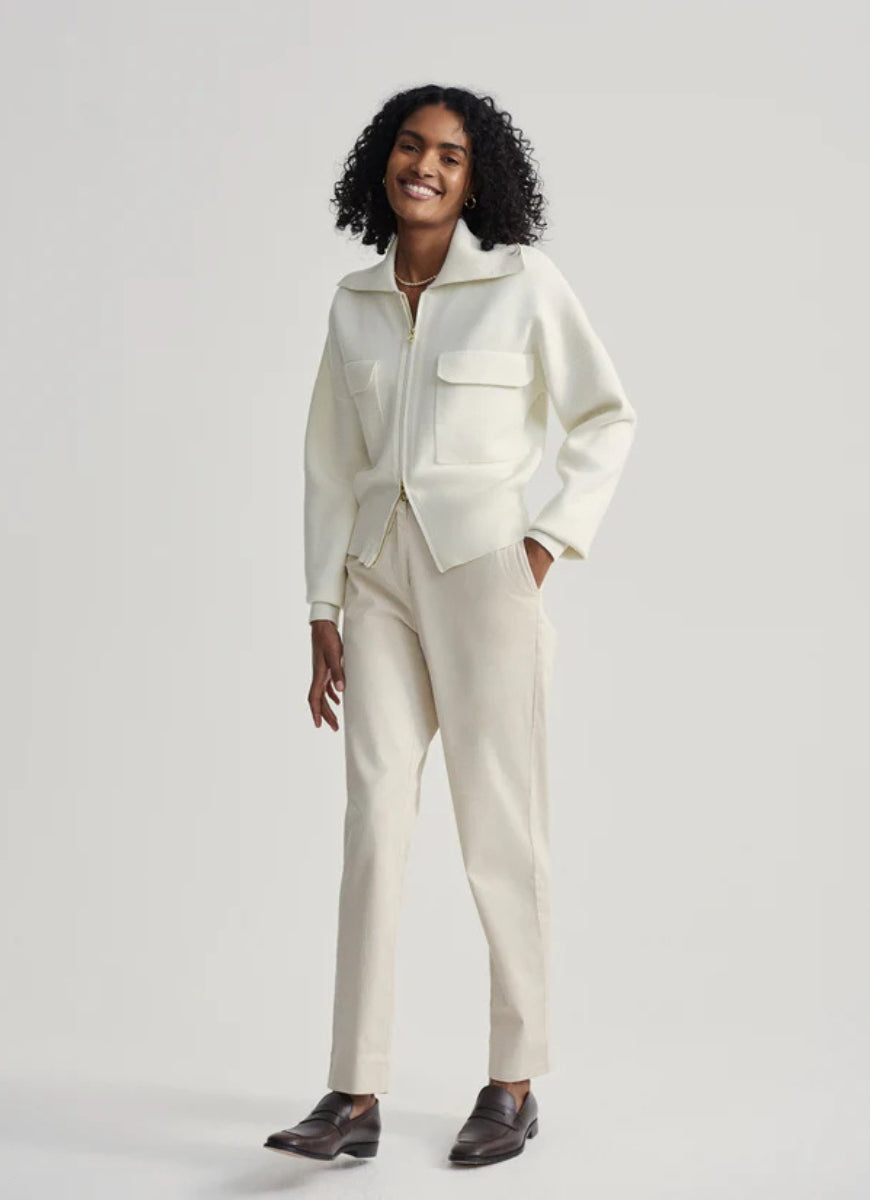 Varley Felise Relaxed Knit Jacket in Egret Full Length Front View