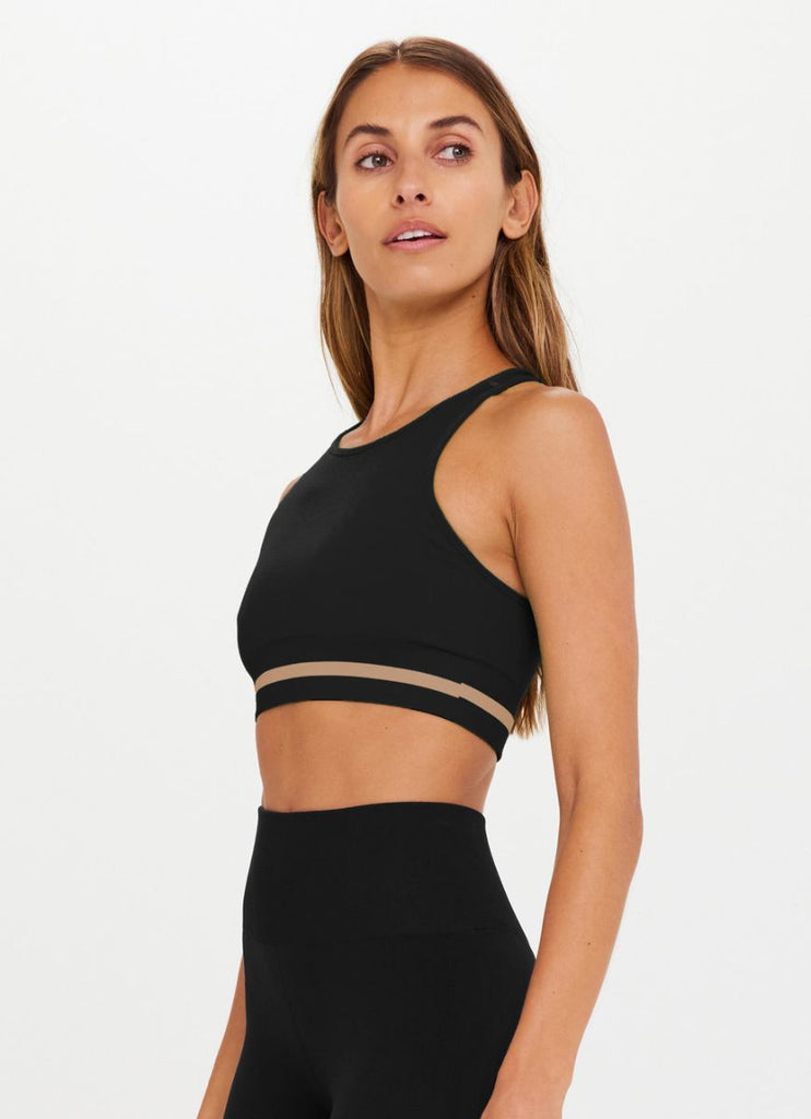 The Upside Form Seamless Linda Bra in Black Waist Up Side View