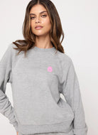 Spiritual Gangster Hamsa Forever Crew Pullover in Heather Grey Front View