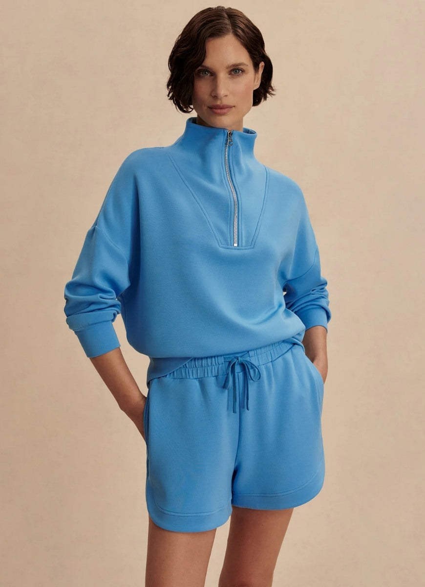 Varley Hawley Half Zip Sweat in Azure Blue Front View