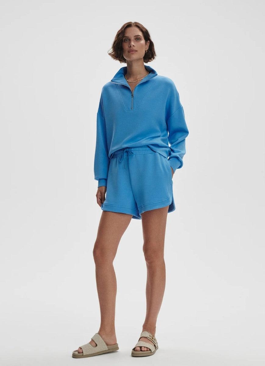 Varley Hawley Half Zip Sweat in Azure Blue Full Length Front View