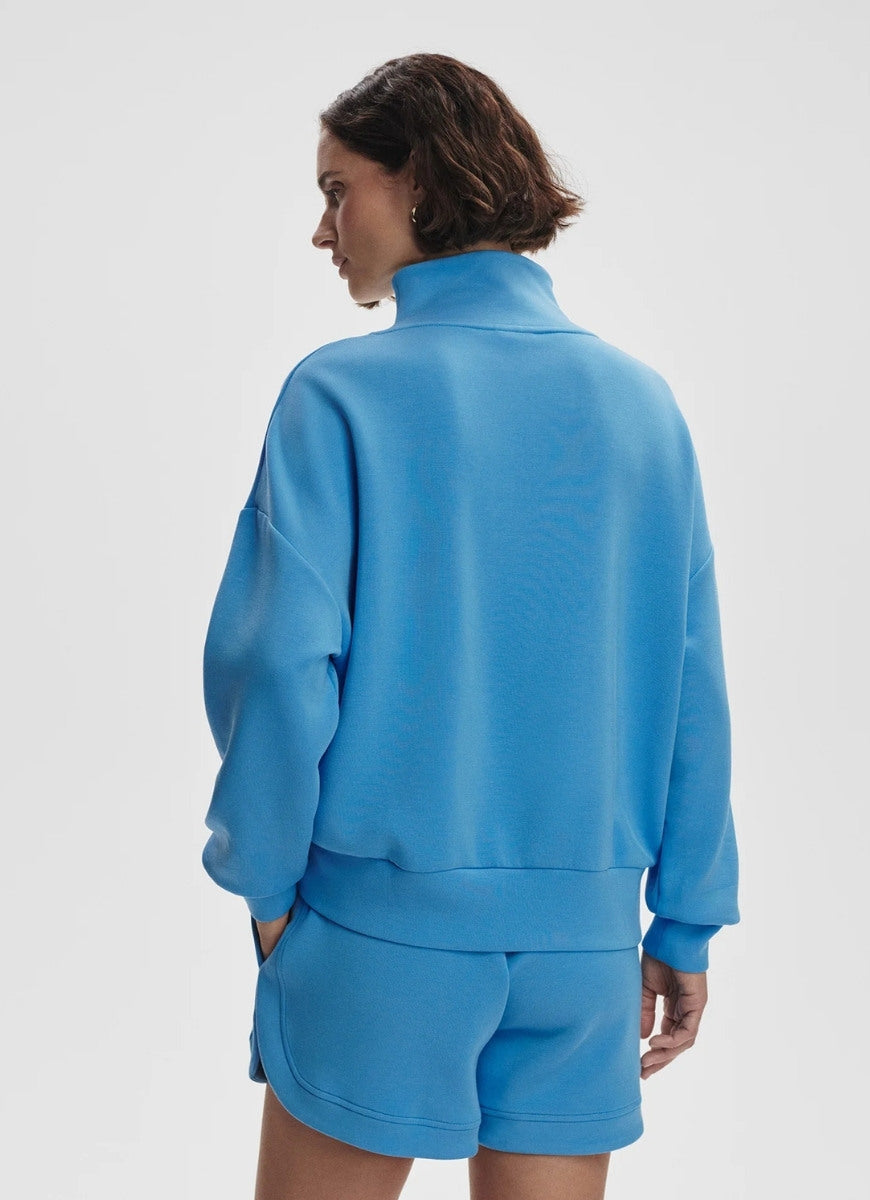 Varley Hawley Half Zip Sweat in Azure Blue Back View