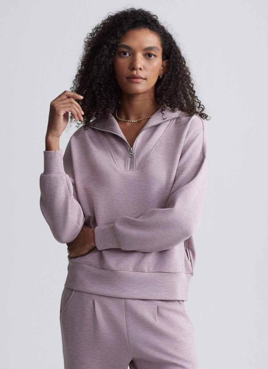 Varley Hawley Half Zip Sweat in Mauve Marl Front View