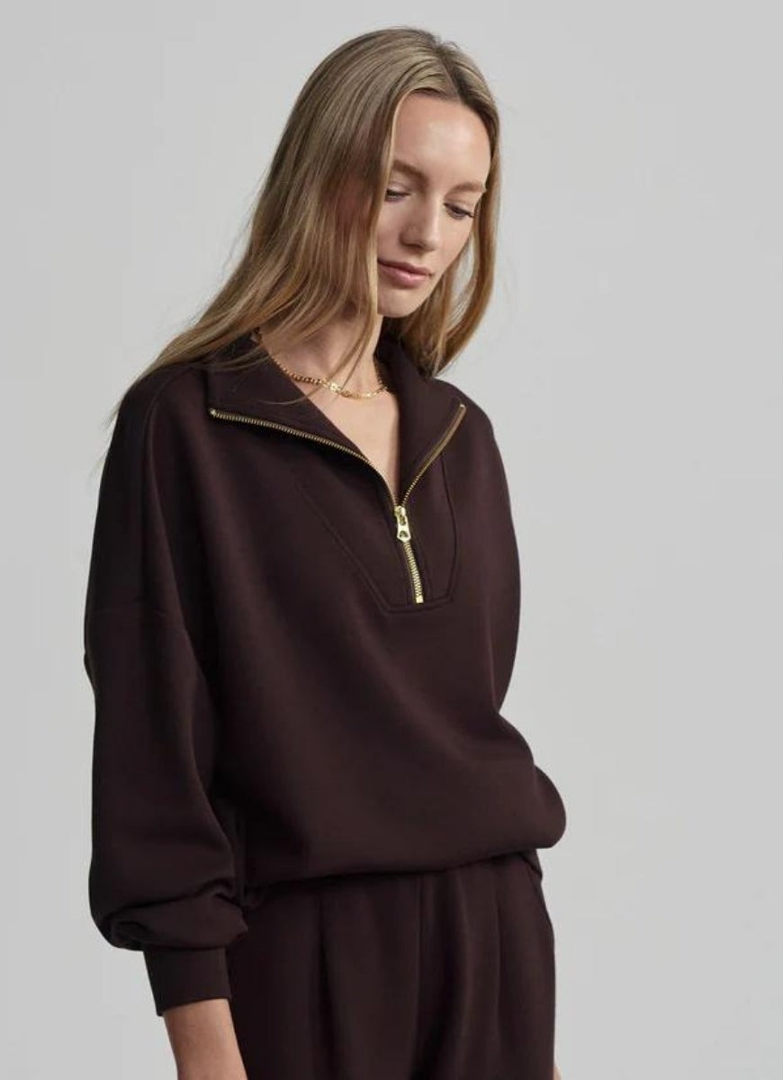 Varley Hawley Half Zip Sweat in Coffee Bean