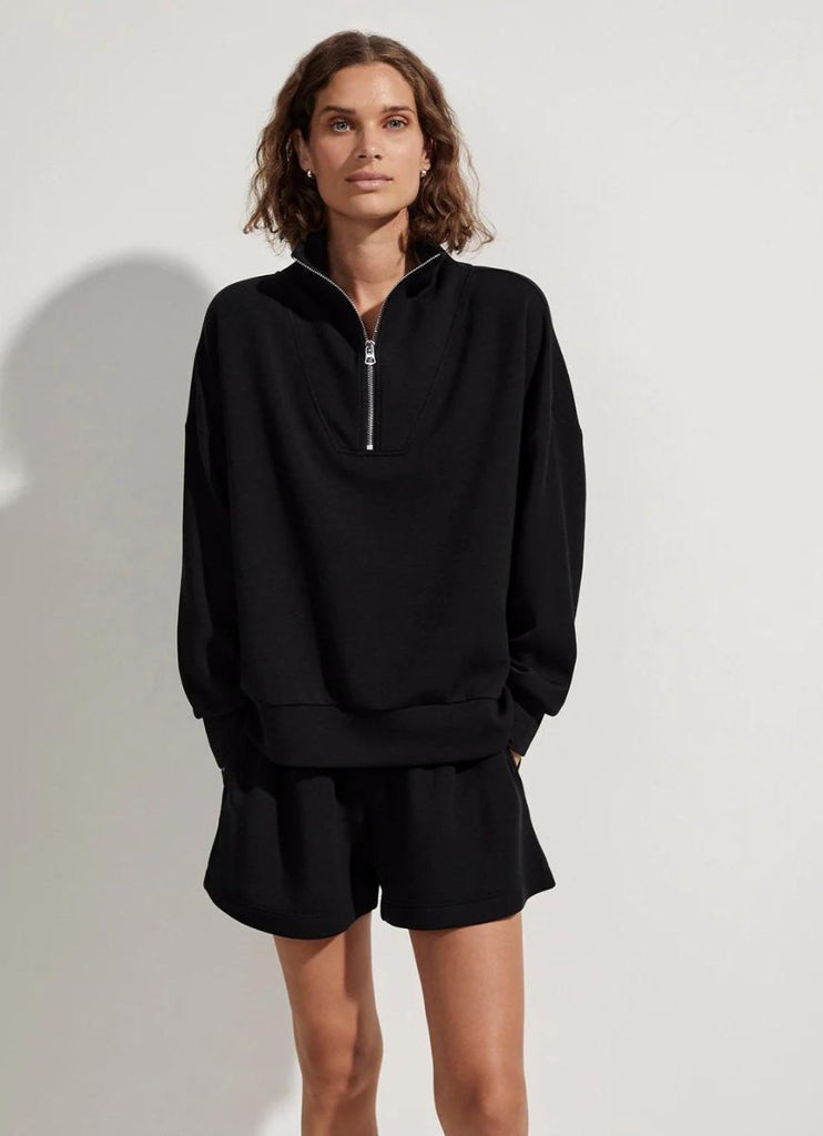 Varley Women's Hawley Half Zip Sweat in Black Full Front View