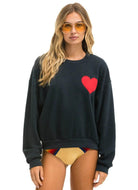 Aviator Nation Women's Heart Stitch Relaxed Crew Sweatshirt in Charcoal