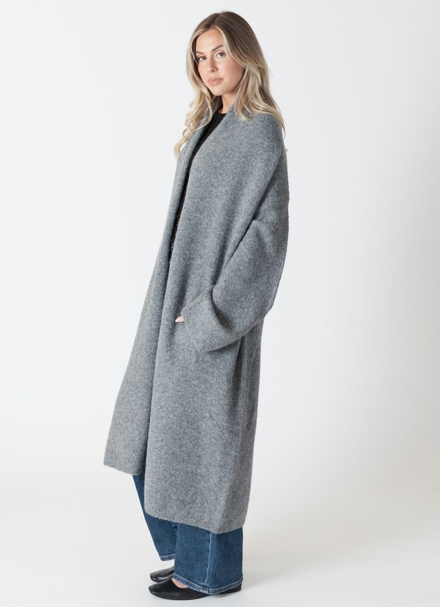 Lyla + Luxe Hugh Shawl Coat in Grey Marl Side View