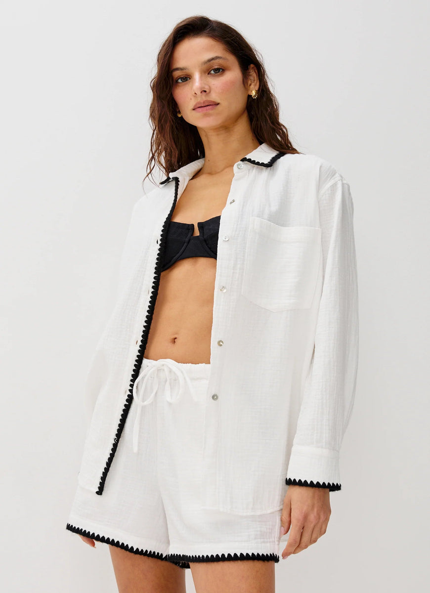 Rails Idania Button Up Shirt in Black Blanket Stitch Front View