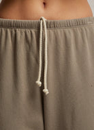 perfectwhitetee Johnny French Terry Sweatpant in Mushroom Close Up View of Drawstring